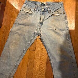 Men’s Levi’s 505 faded light blue jeans destroyed crouch is blown out size32x32
